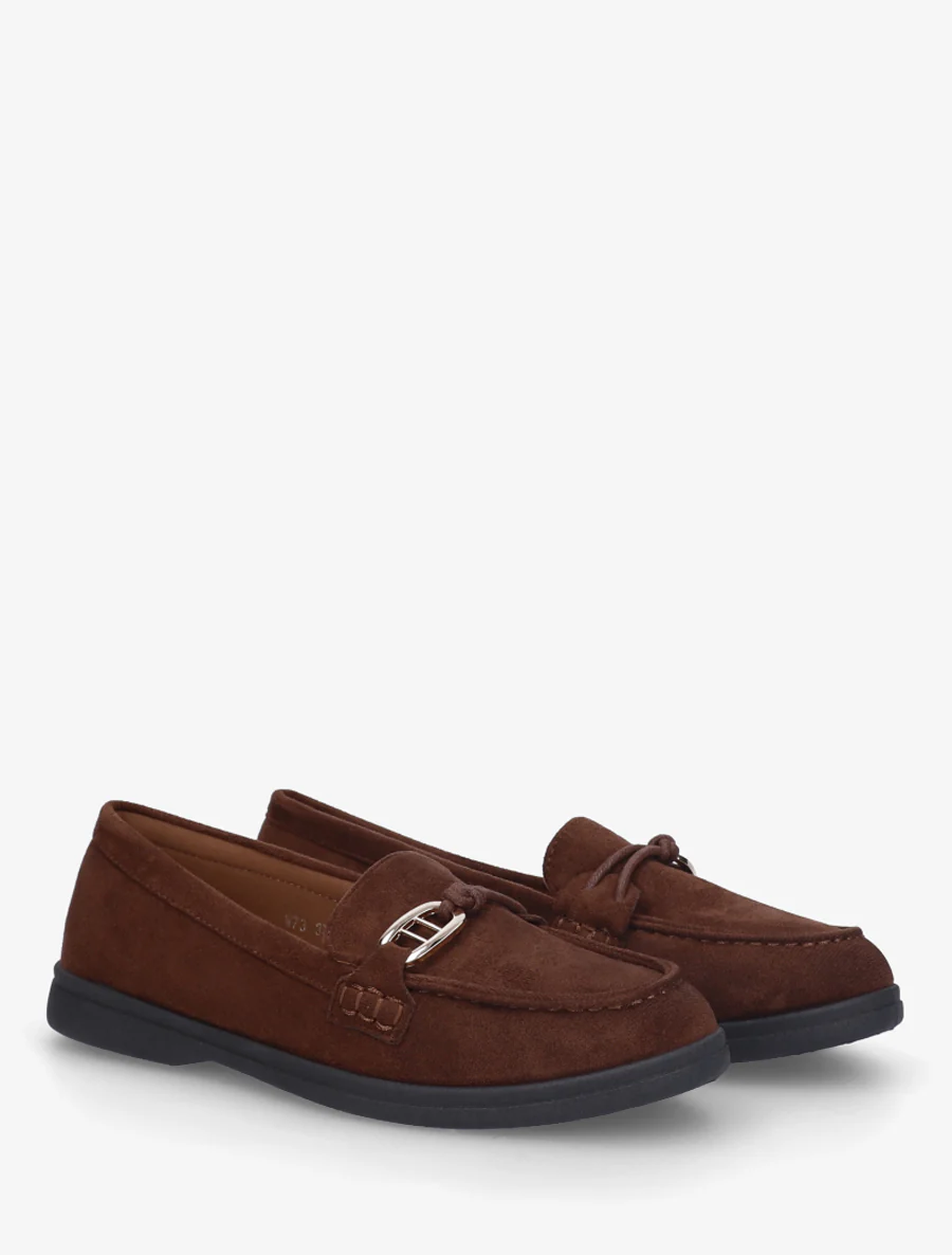 Mocassins en suédine à boucle décorative - Marron - Image 4