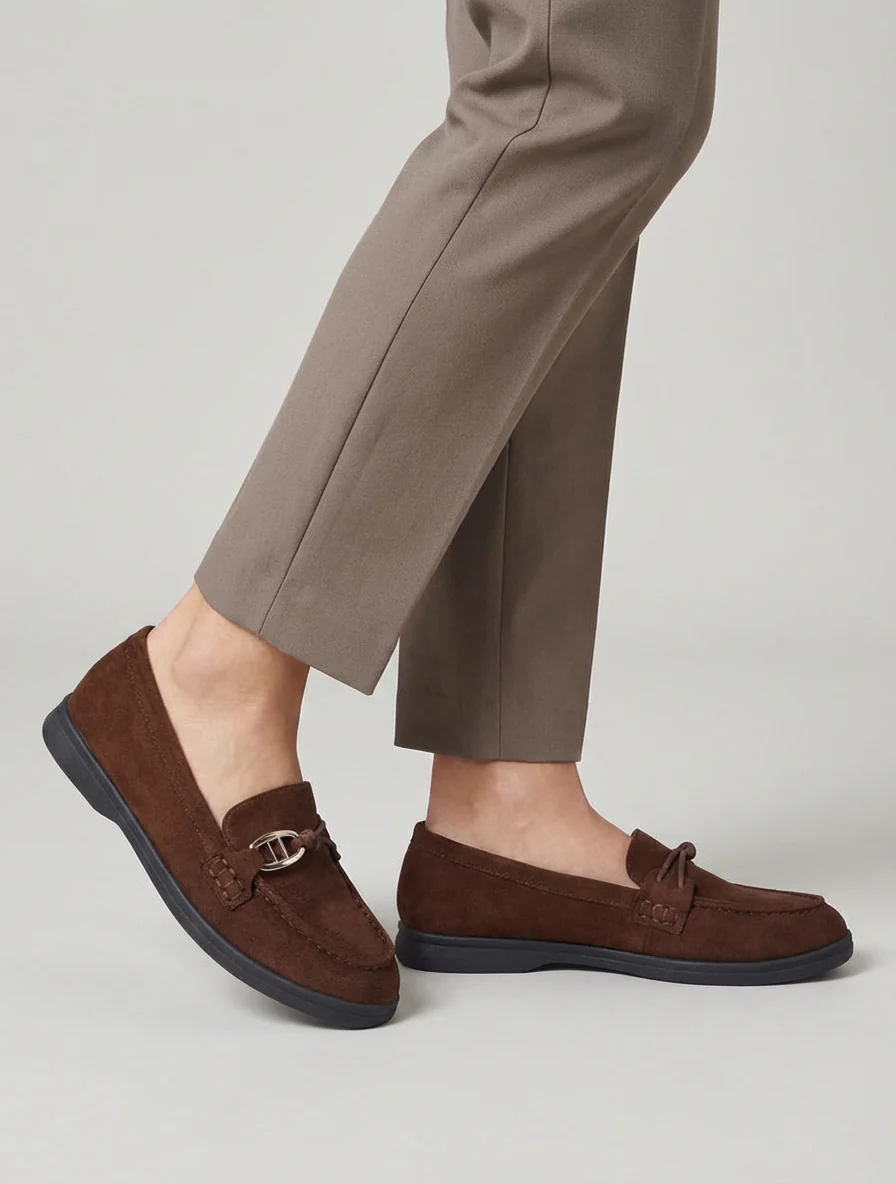 Mocassins en suédine à boucle décorative - Marron - Image 5
