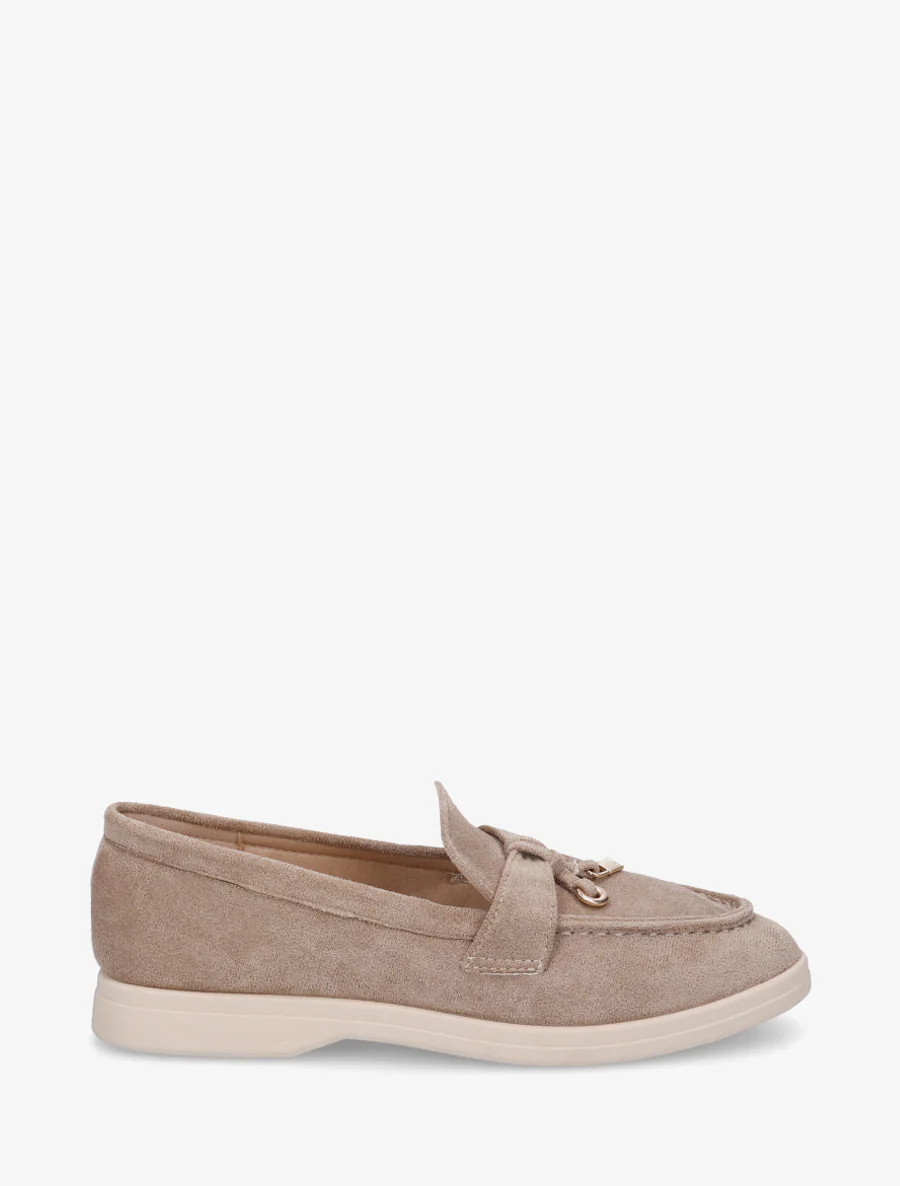 Mocassins en suédine à boucle décorative - Taupe