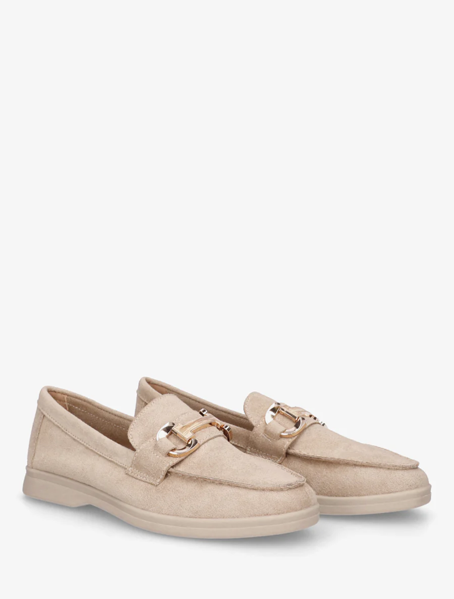 Mocassins en suédine à boucle et semelle plate - Beige - Image 4