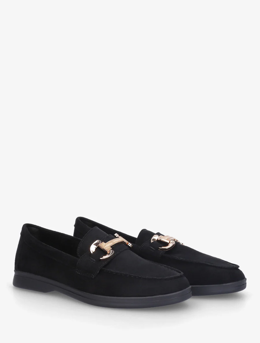 Mocassins en suédine à boucle et semelle plate - Noir - Image 4