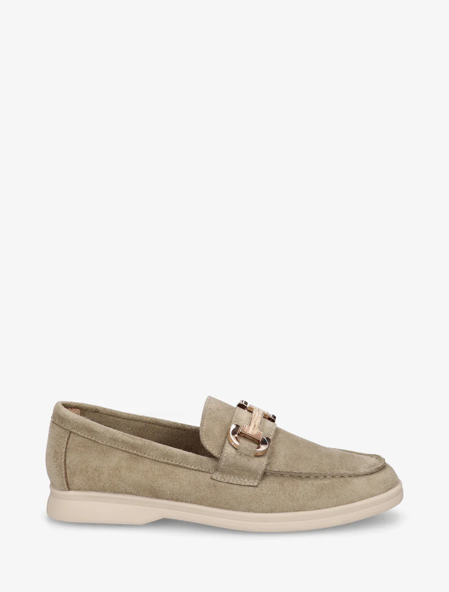 Mocassins en suédine à boucle et semelle plate - Kaki