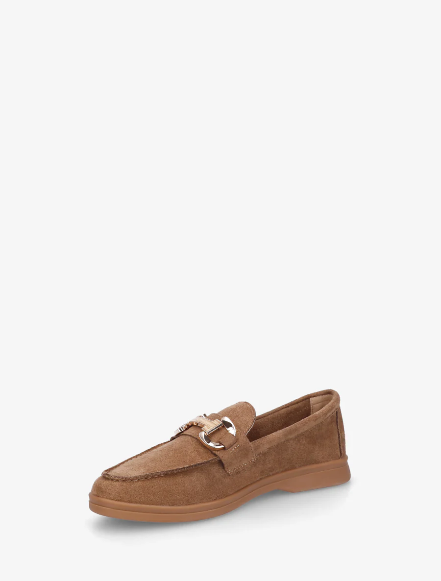Mocassins en suédine à boucle et semelle plate - Camel - Image 3