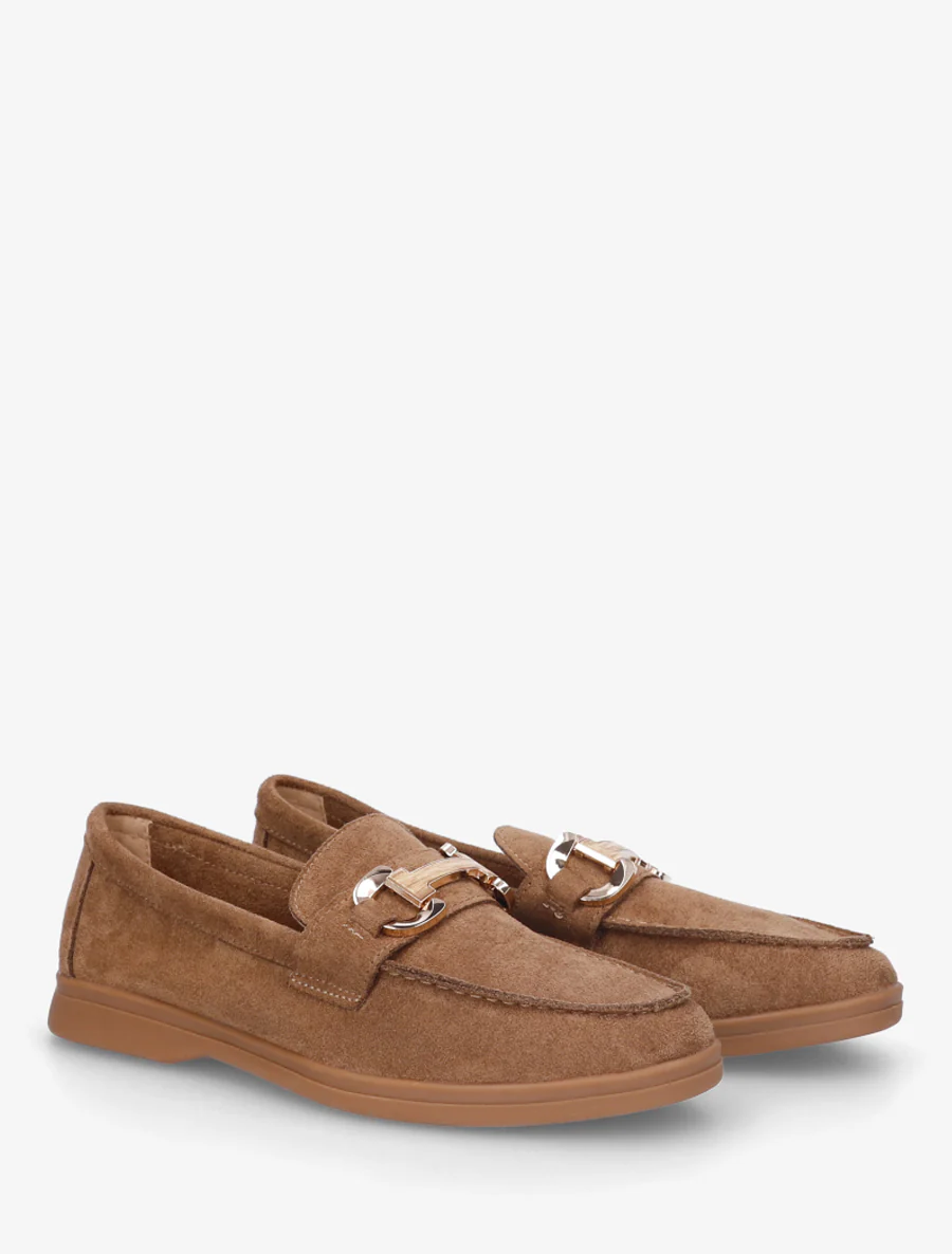 Mocassins en suédine à boucle et semelle plate - Camel - Image 4