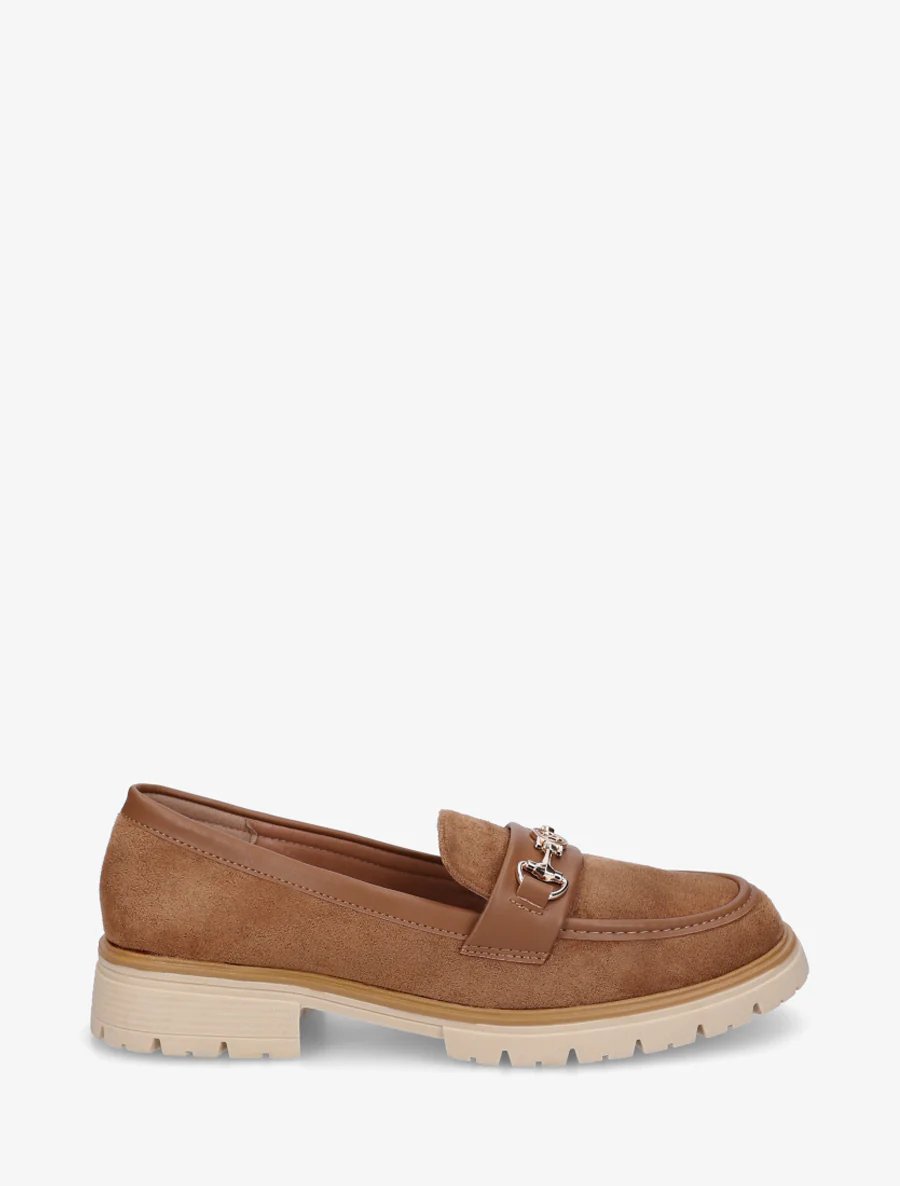 Mocassins en suédine à boucle fantaisie - Camel