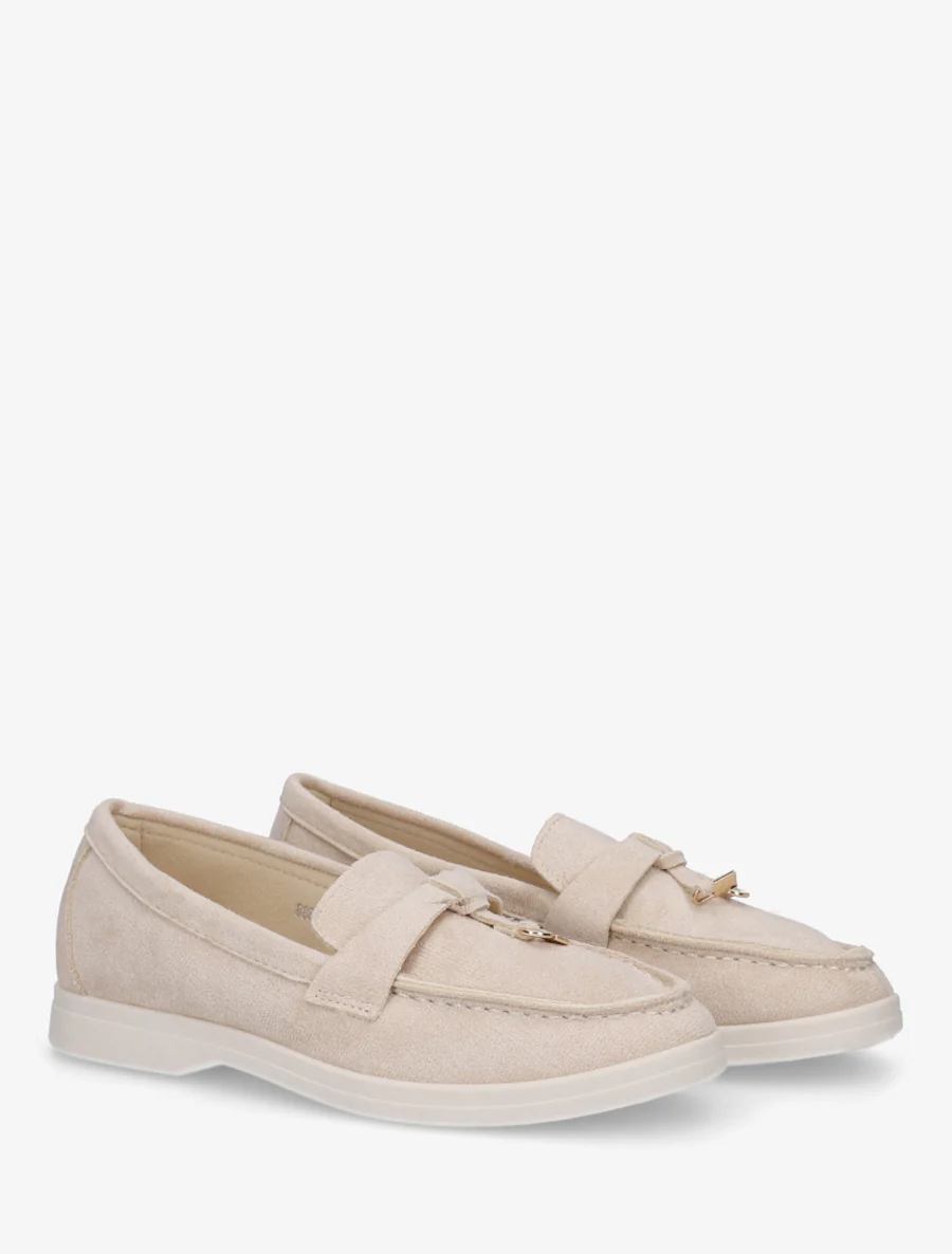Mocassins en suédine à empiècement bijoux - Beige - Image 4