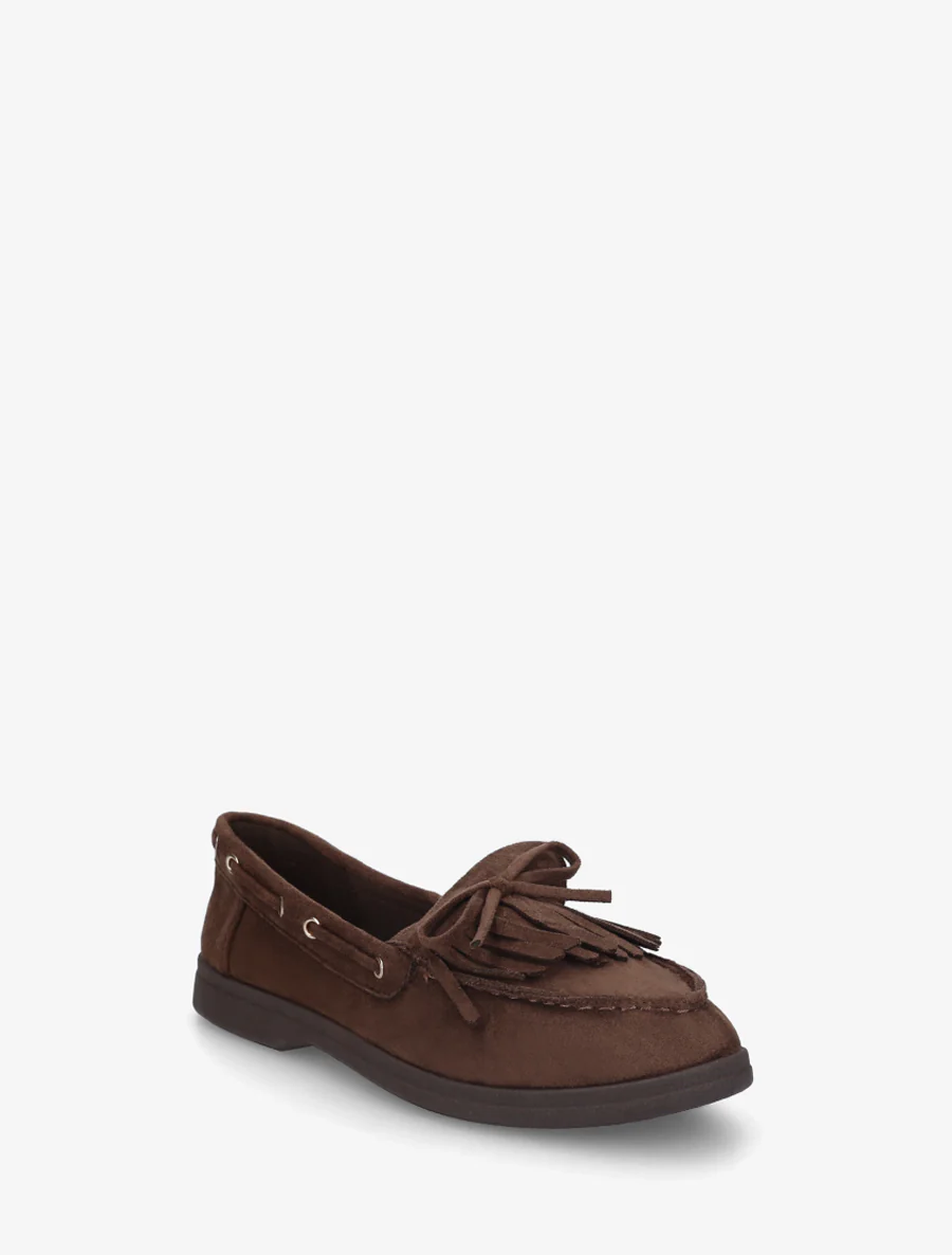 Mocassins en suédine à franges et noeud - Marron - Image 2