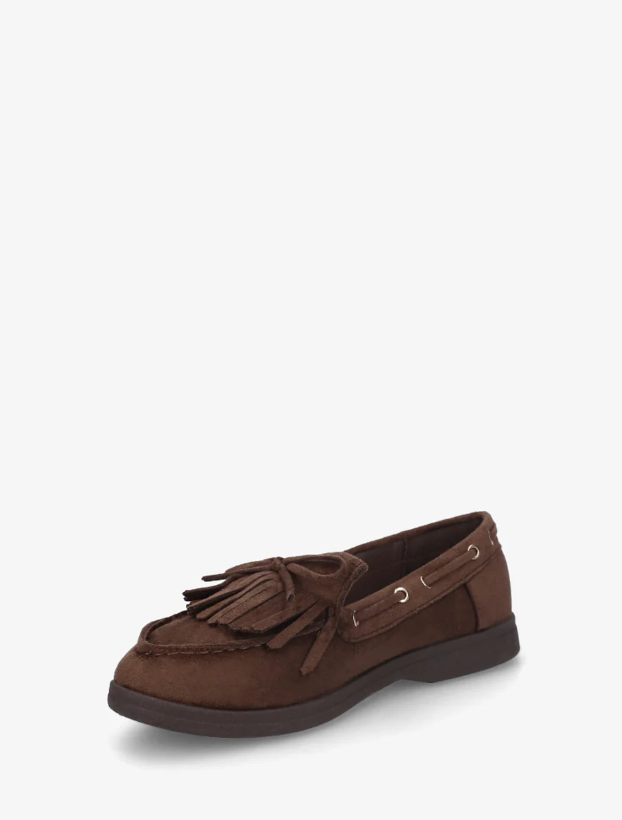 Mocassins en suédine à franges et noeud - Marron - Image 3