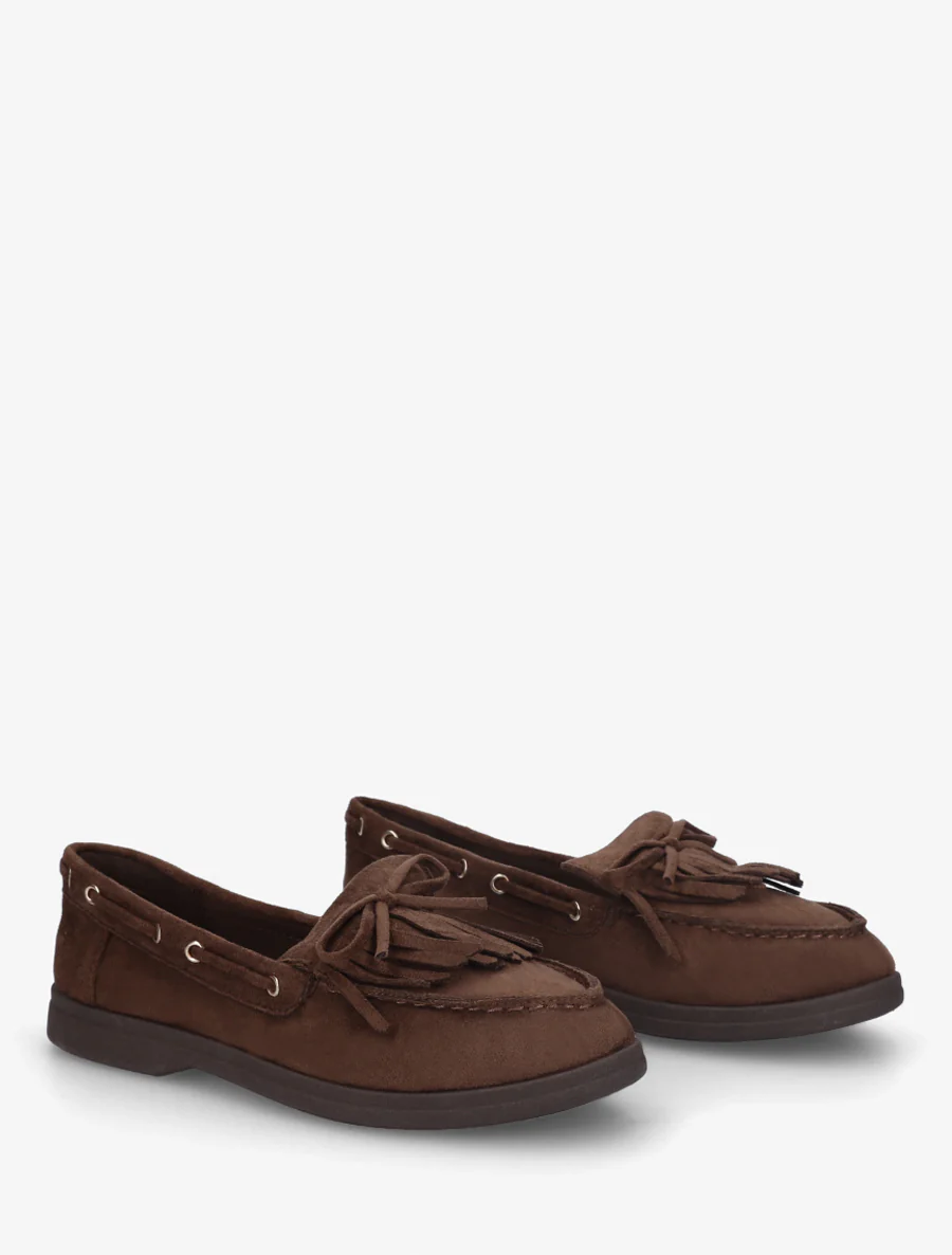 Mocassins en suédine à franges et noeud - Marron - Image 4