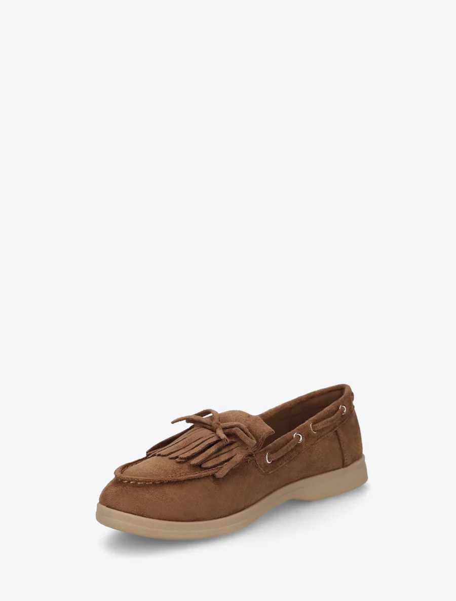 Mocassins en suédine à franges et noeud - Camel - Image 3