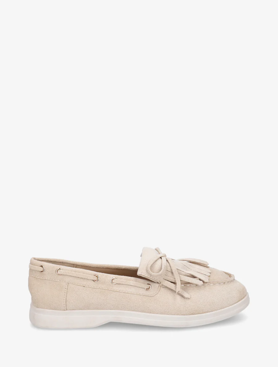 Mocassins en suédine à franges et noeud - Beige