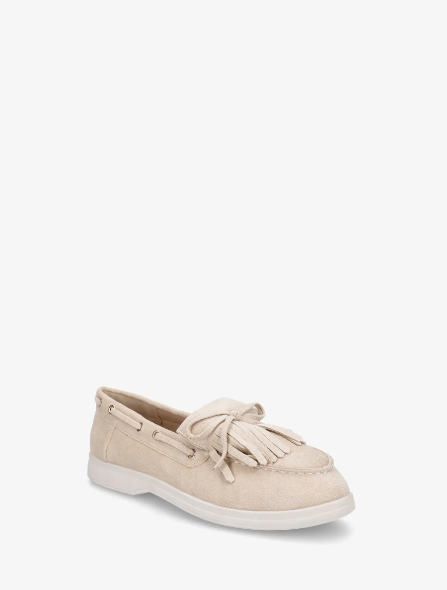 Mocassins en suédine à franges et noeud - Beige - Image 2