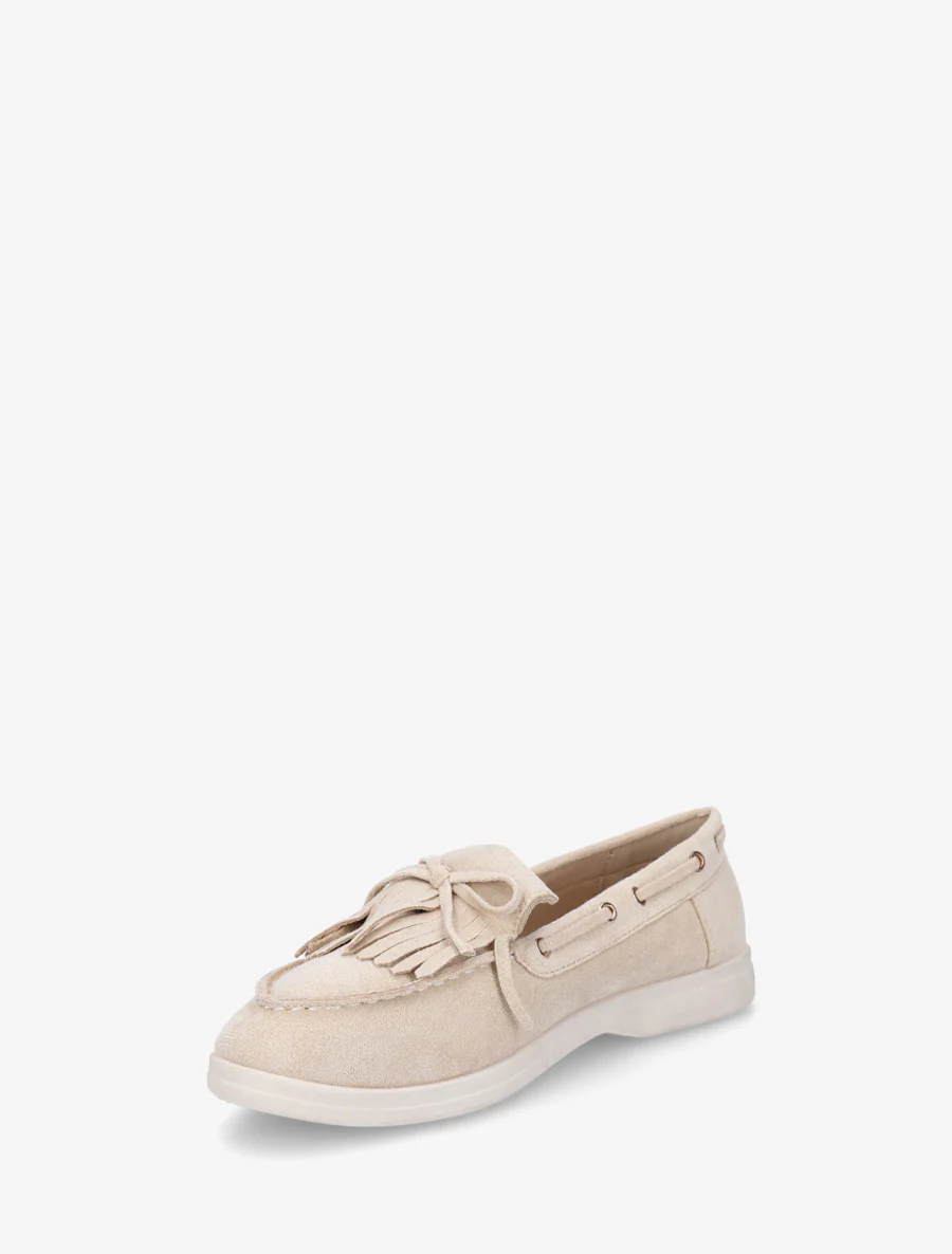 Mocassins en suédine à franges et noeud - Beige - Image 3