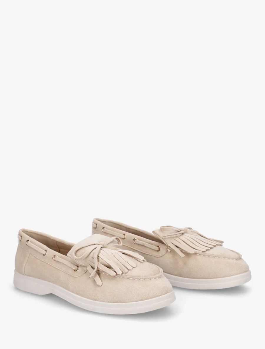 Mocassins en suédine à franges et noeud - Beige - Image 4