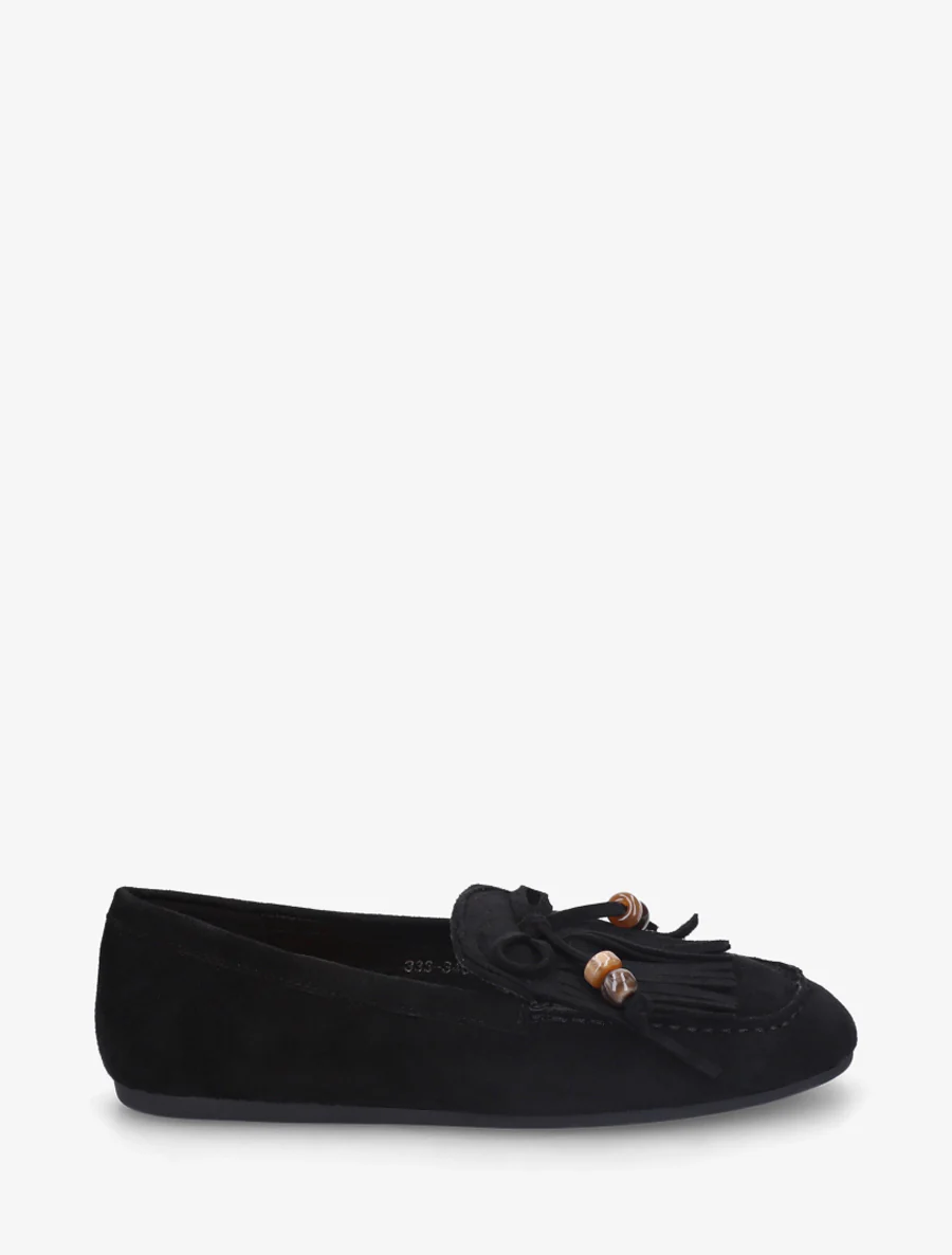 Mocassins en suédine à franges et perles - Noir