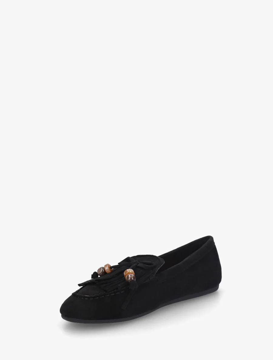 Mocassins en suédine à franges et perles - Noir - Image 3