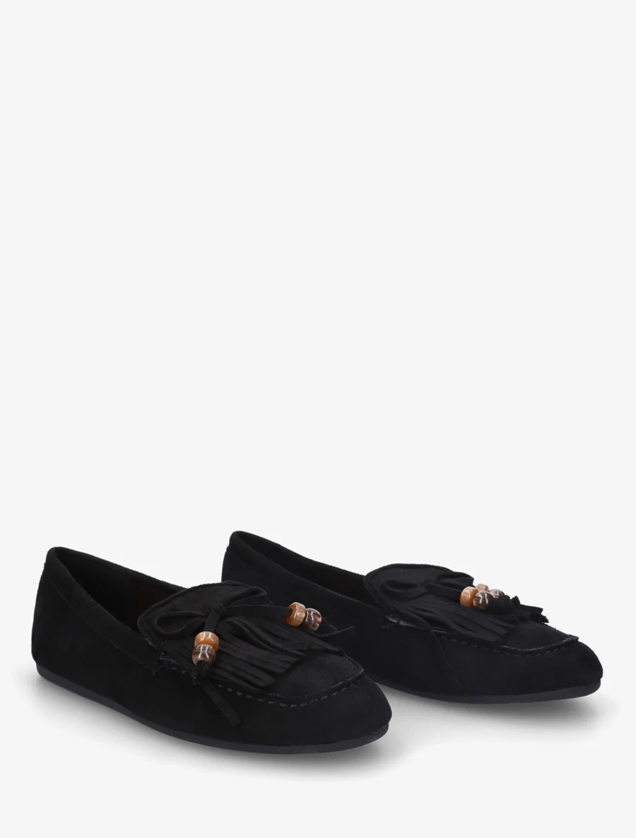 Mocassins en suédine à franges et perles - Noir - Image 4