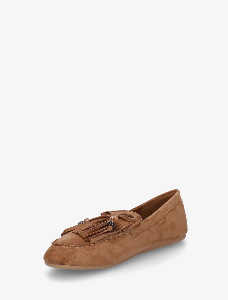 Mocassins en suédine à franges et perles - Camel - Image 3