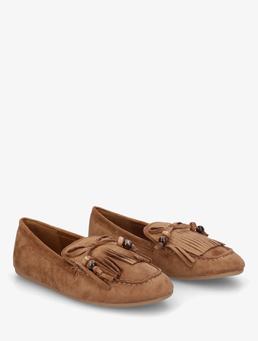 Mocassins en suédine à franges et perles - Camel - Image 4