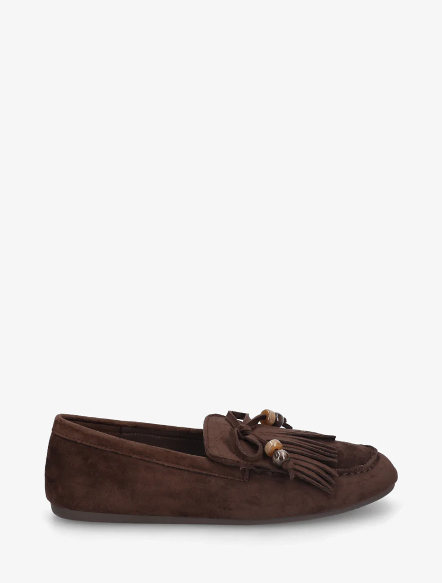 Mocassins en suédine à franges et perles - Marron