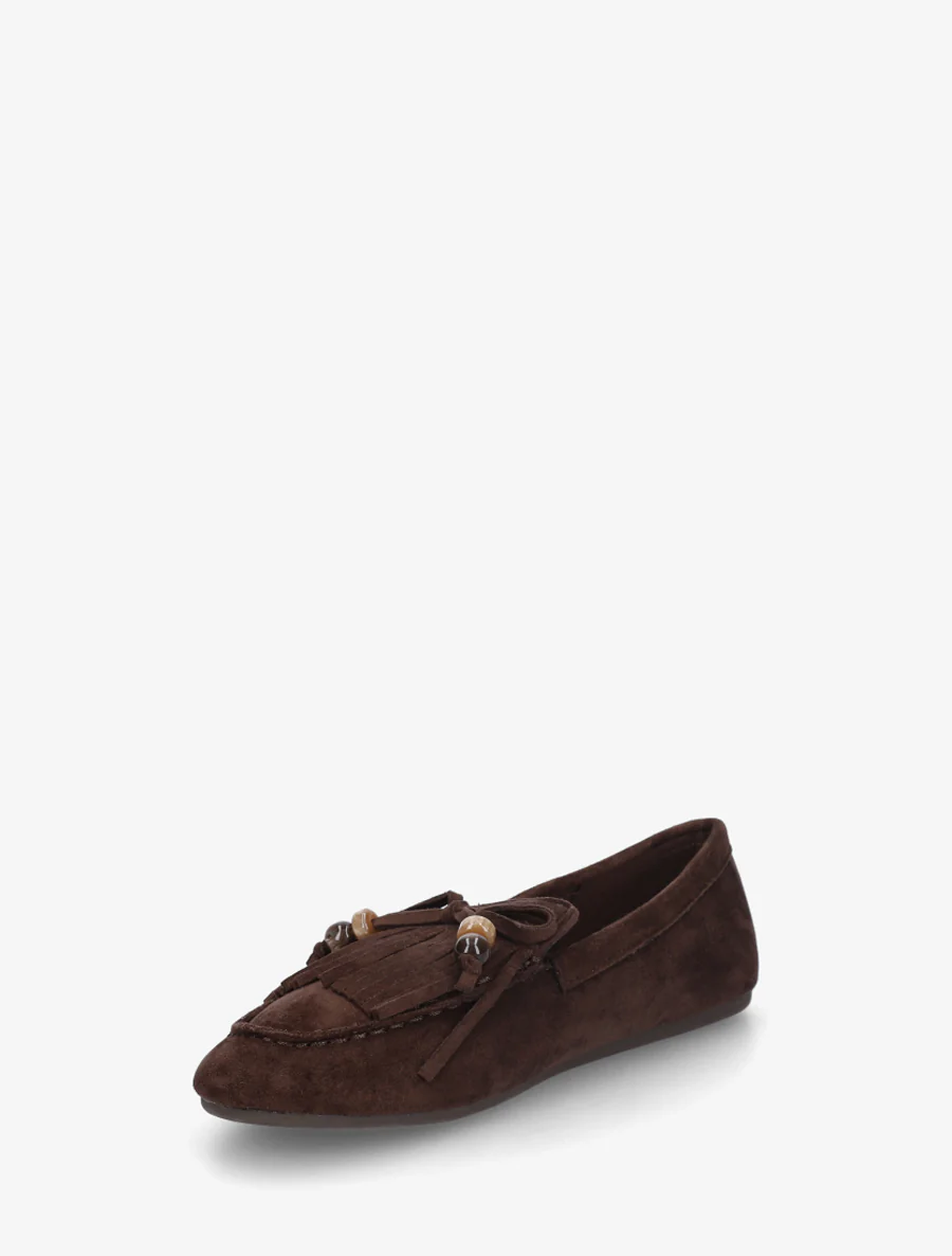 Mocassins en suédine à franges et perles - Marron - Image 3