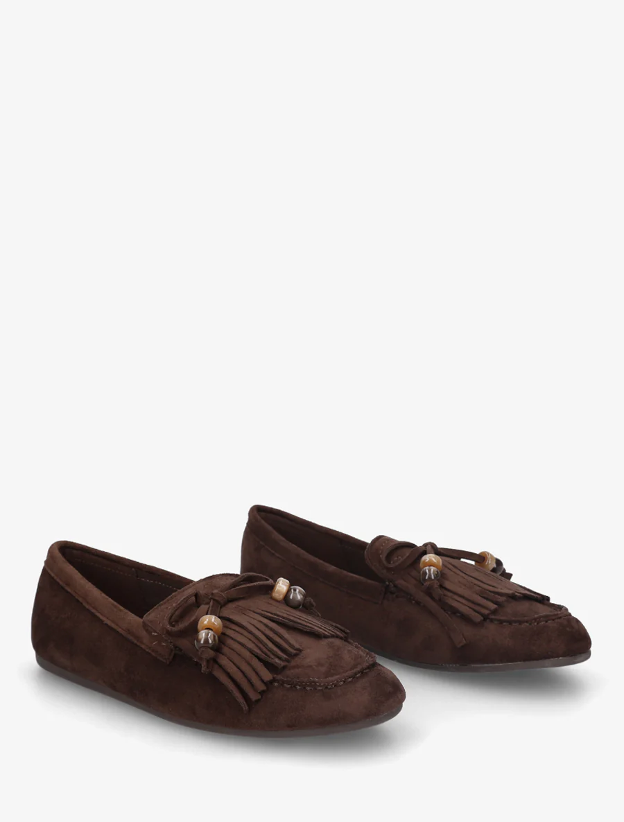 Mocassins en suédine à franges et perles - Marron - Image 4