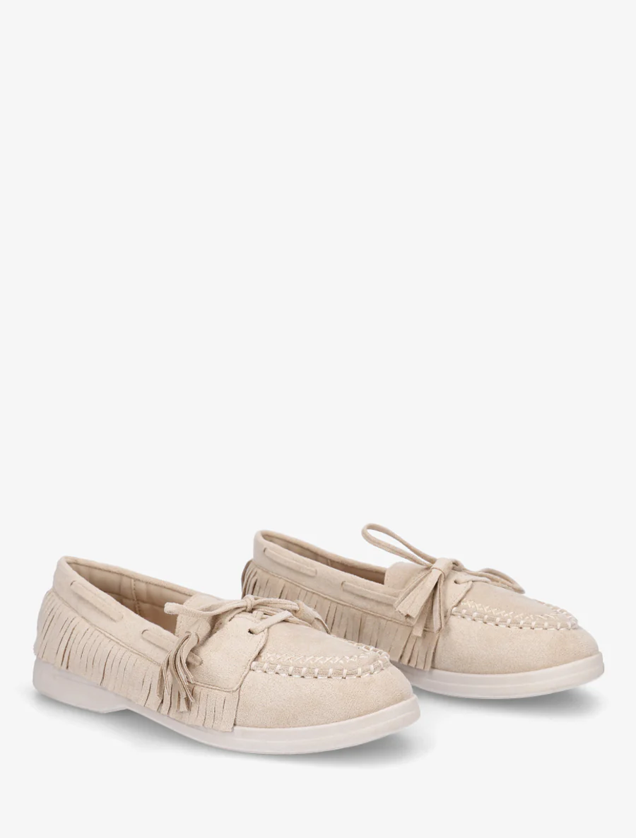 Mocassins en suédine à franges - Beige - Image 4