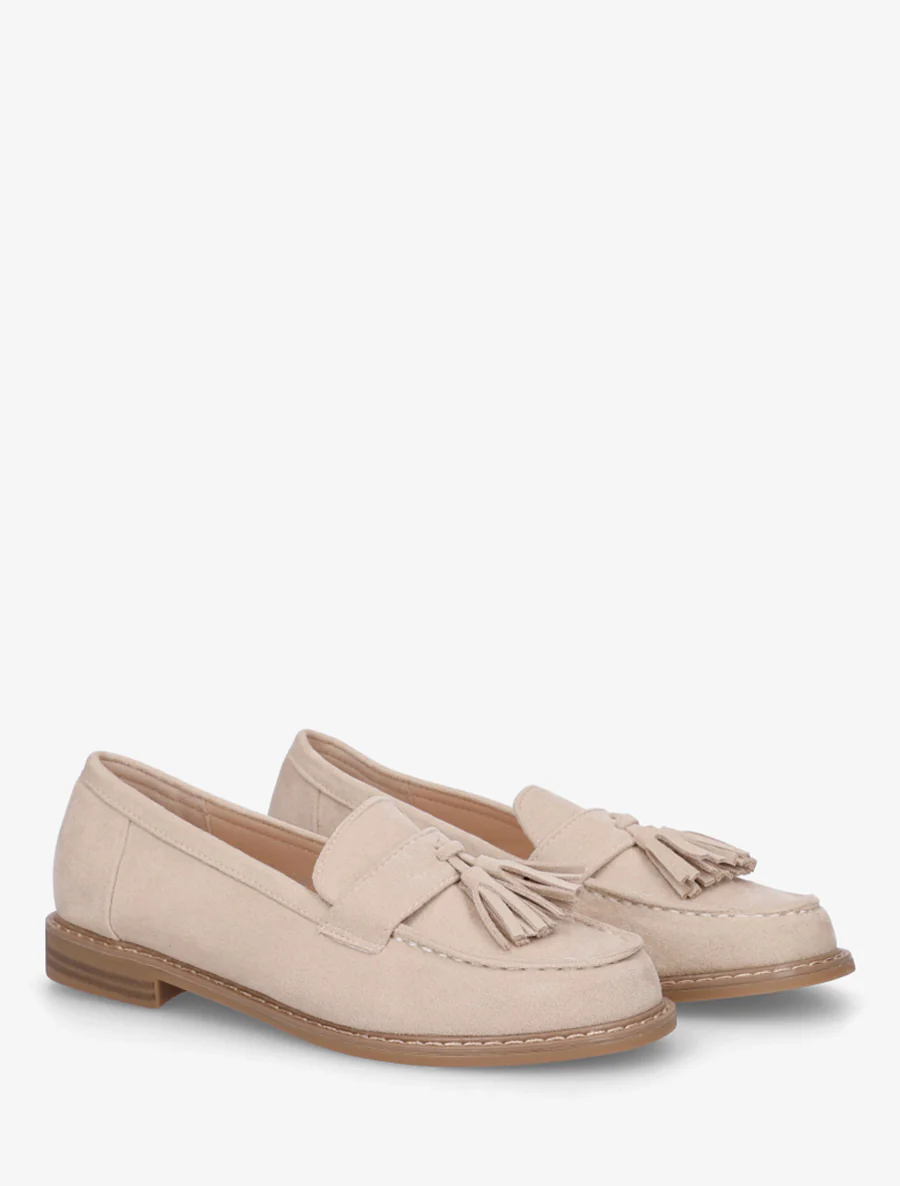 Mocassins en suédine à pampilles - Beige - Image 4