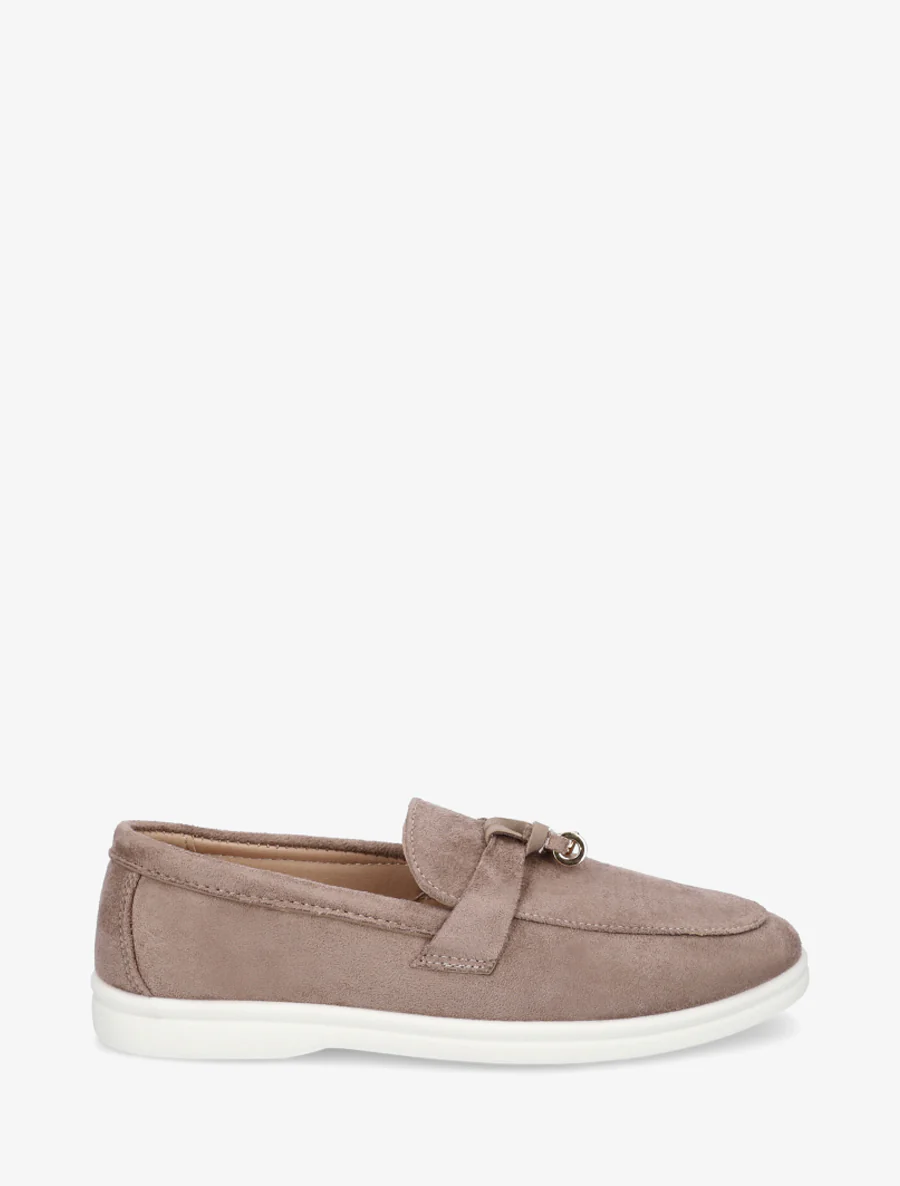 Mocassins en suédine à semelle plate - Taupe