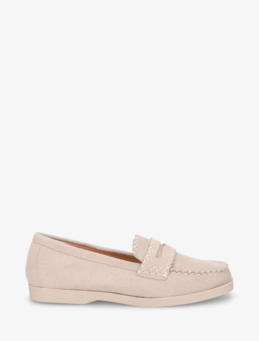 Mocassins en suédine à surpiqûres - Taupe clair