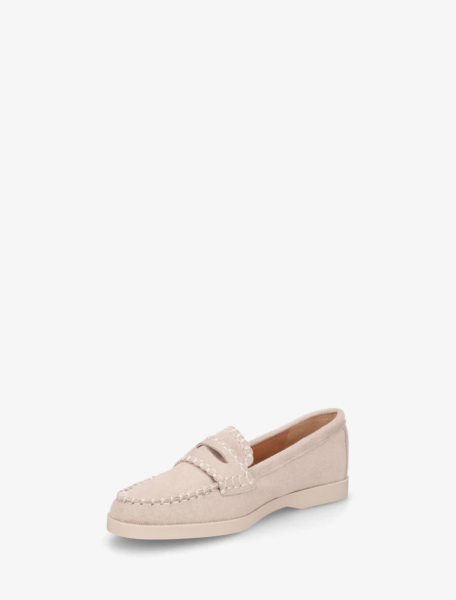 Mocassins en suédine à surpiqûres - Taupe clair - Image 3