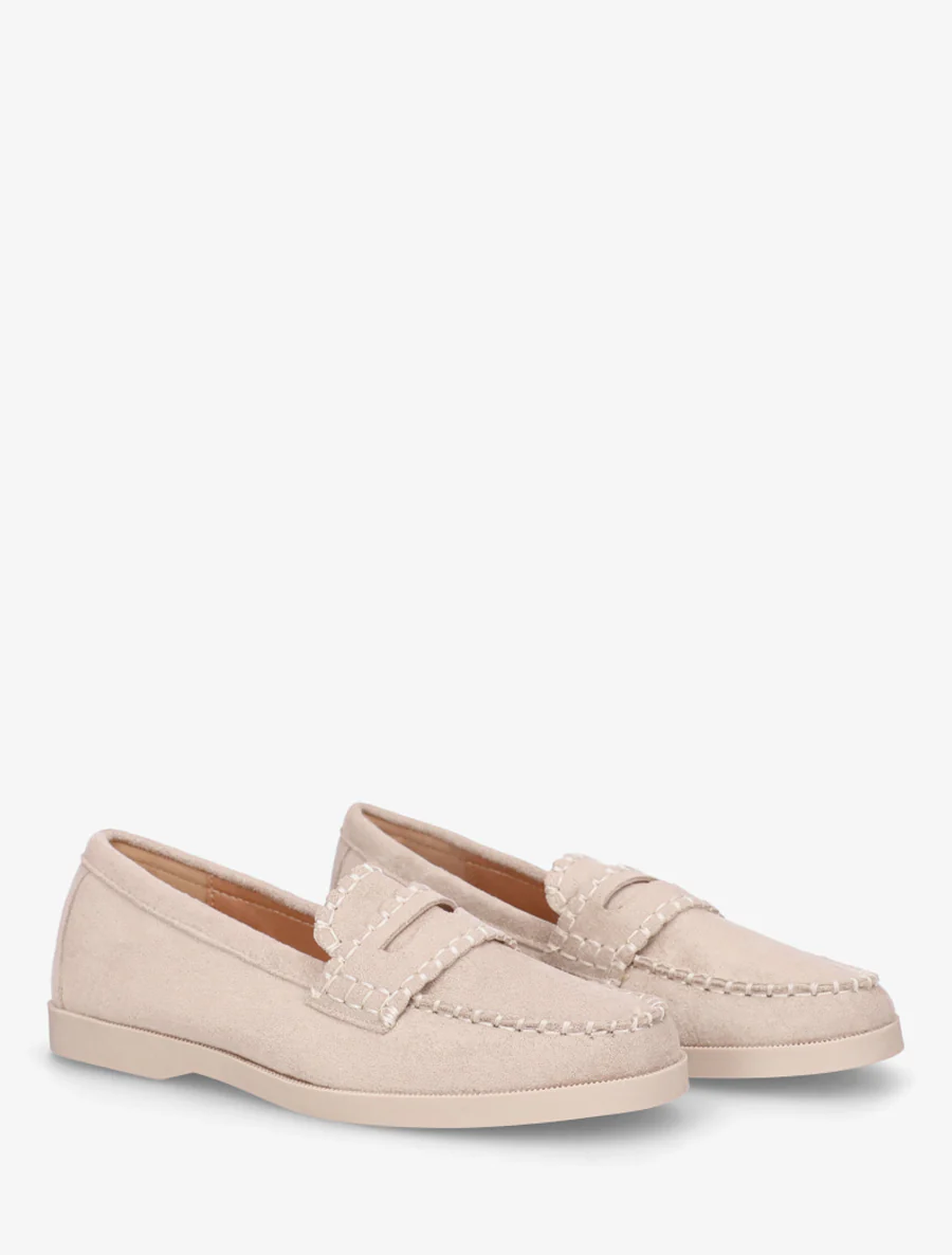 Mocassins en suédine à surpiqûres - Taupe clair - Image 4