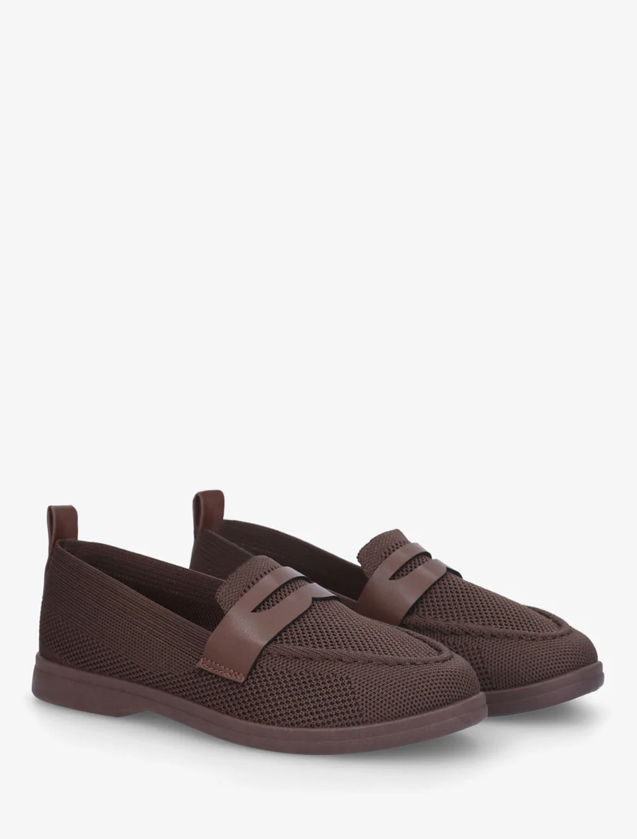 Mocassins en tissu à empiècement simili - Marron - Image 4