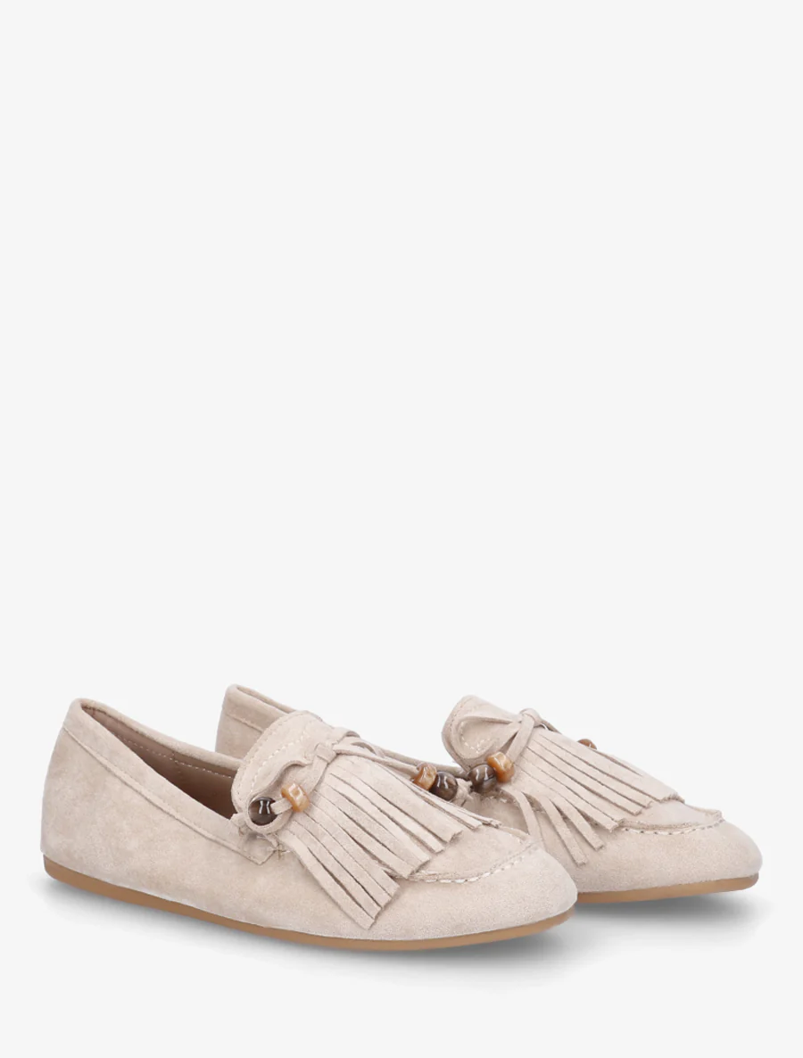 Mocassins frangés en suédine - Beige - Image 4