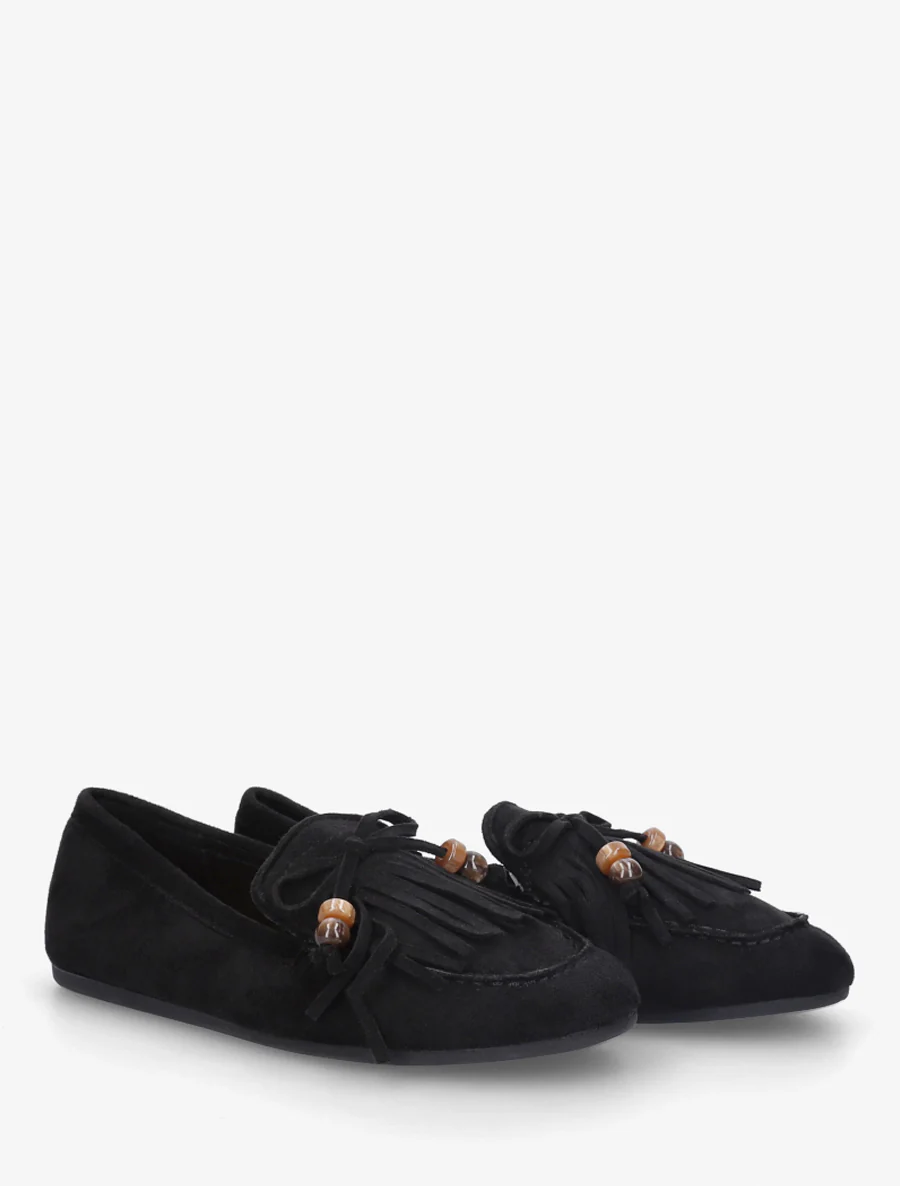 Mocassins frangés en suédine - Noir - Image 4