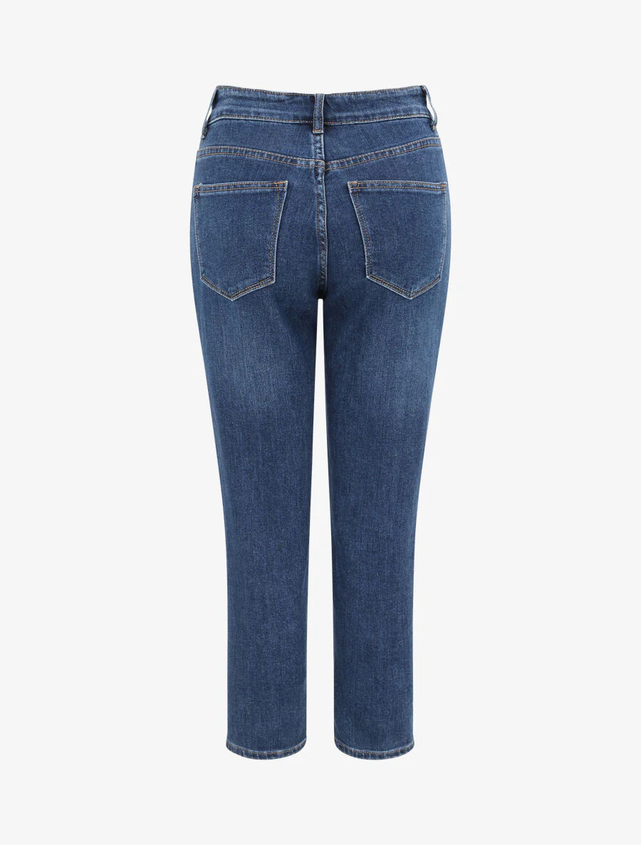 Mom jean à taille haute boutonnée - Bleu denim - Image 2