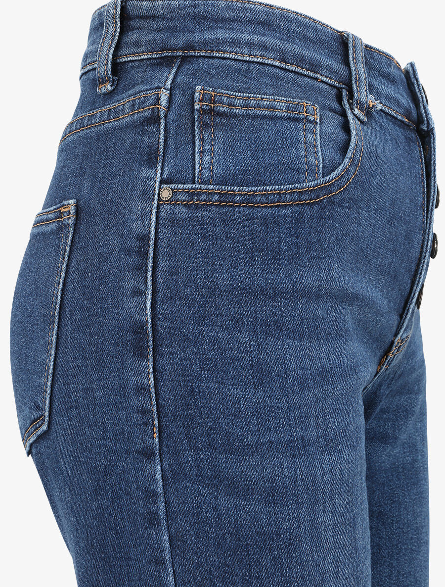 Mom jean à taille haute boutonnée - Bleu denim - Image 3