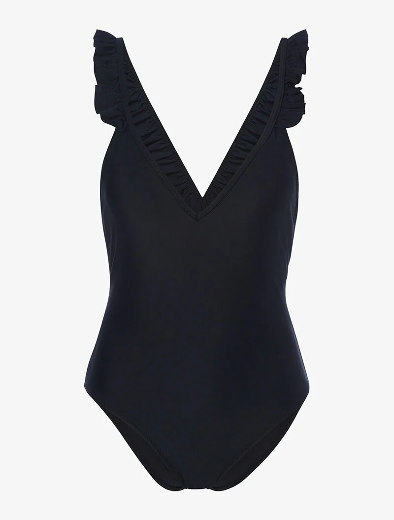 Monokini à bretelles volantées - noir