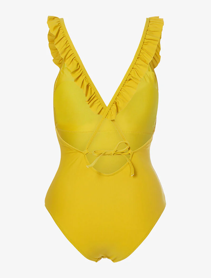 Monokini à bretelles volantées - jaune moutarde - moutarde - Image 2