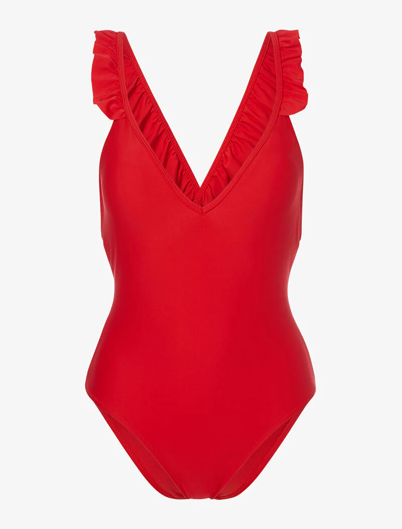 Monokini à bretelles volantées - rouge