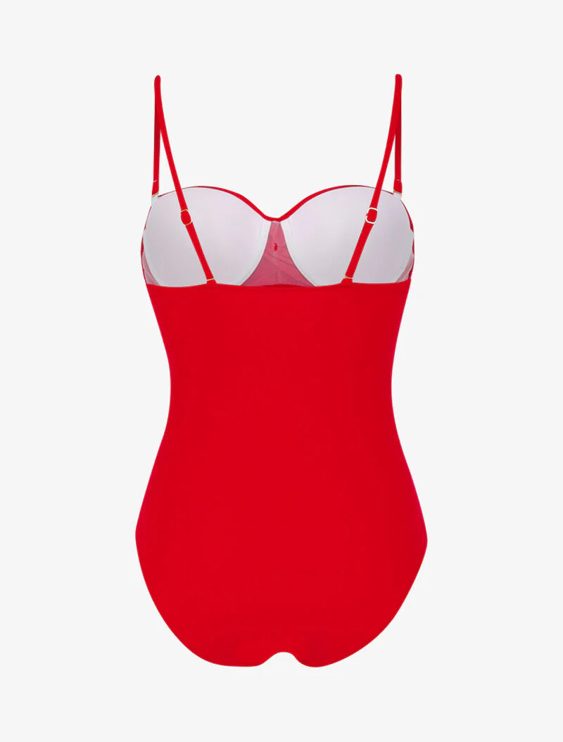 Monokini à bustier coqué - rouge - Image 2