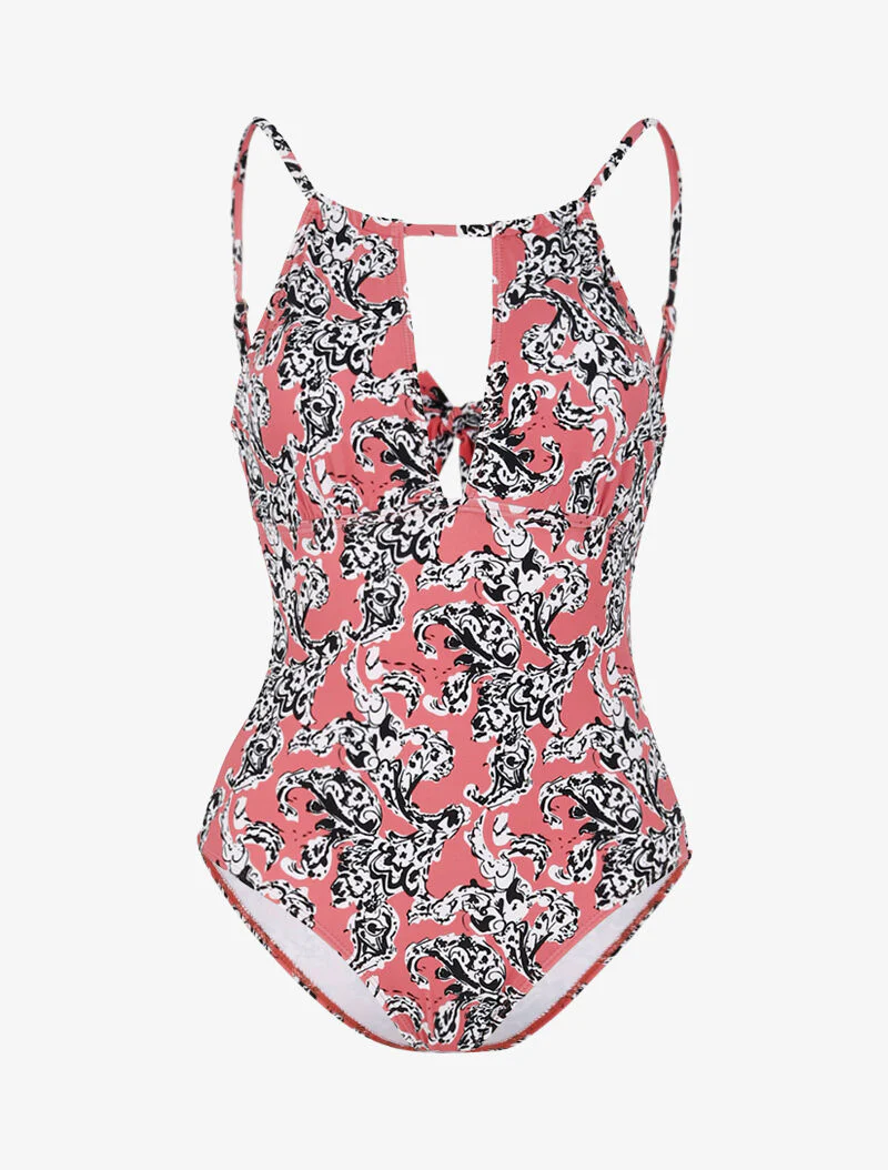 Monokini à imprimé baroque stylisé - rose foncé