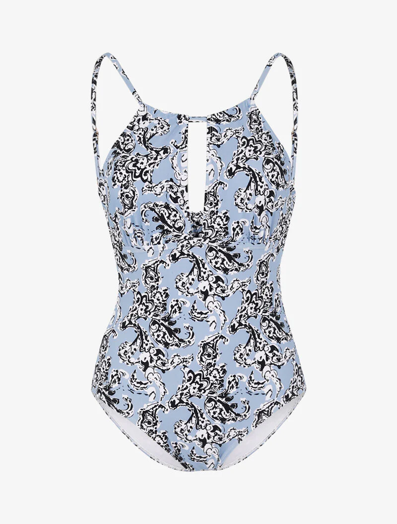 Monokini à imprimé baroque stylisé - bleu charrette