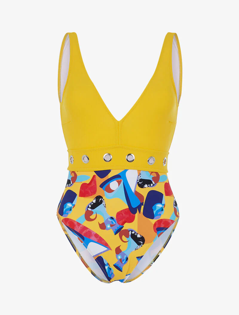 Monokini à imprimé graphique coloré - jaune/multi