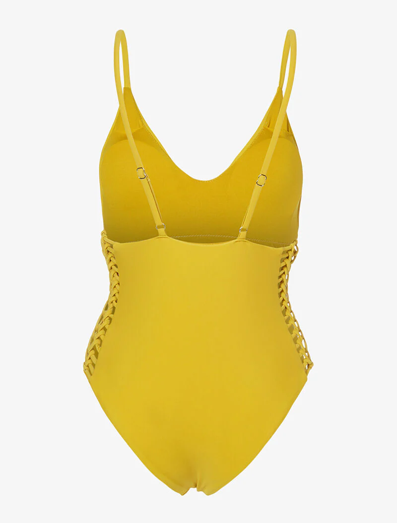 Monokini ajouré sur les côtés - jaune moutarde - moutarde - Image 2