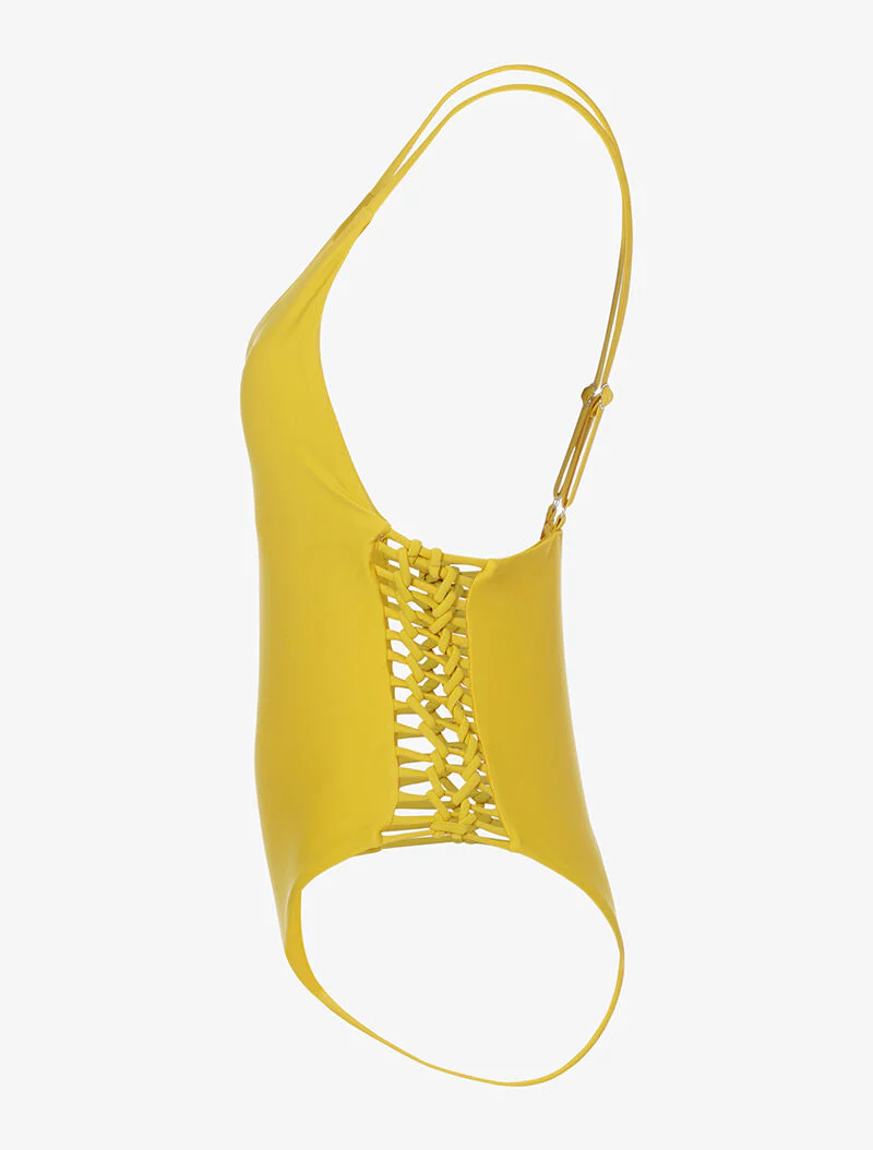 Monokini ajouré sur les côtés - jaune moutarde - moutarde - Image 3
