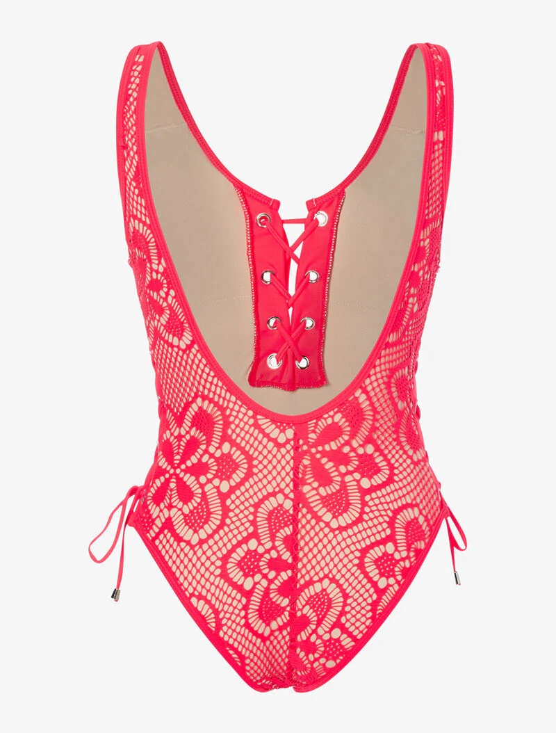 Monokini effet crochet - rouge - Image 2