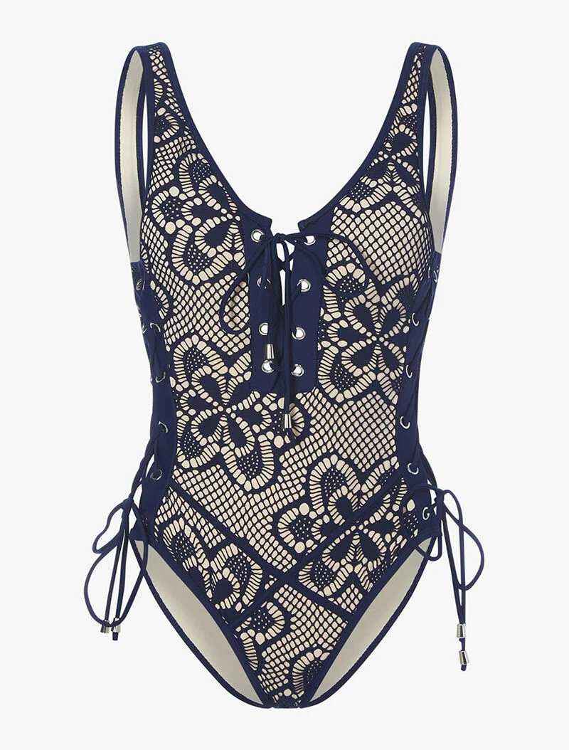 Monokini effet crochet - marine