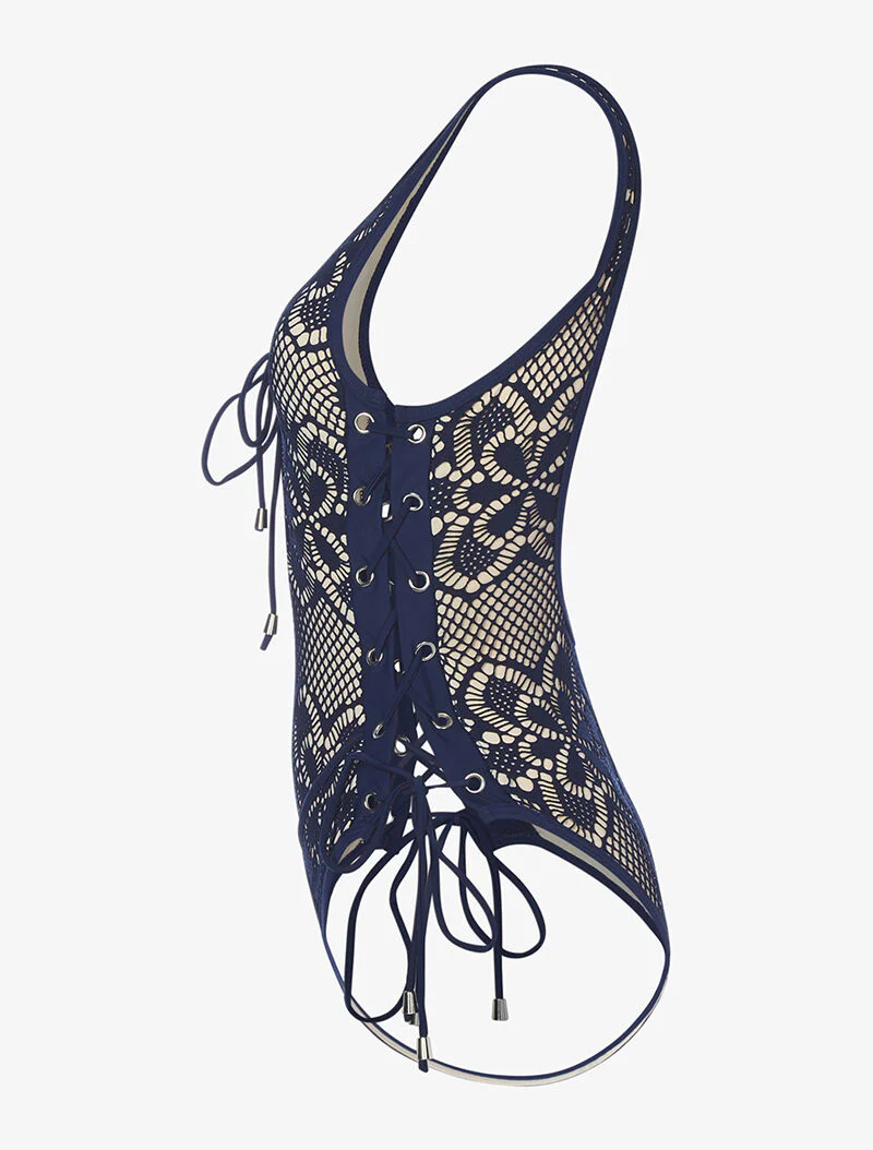 Monokini effet crochet - marine - Image 3