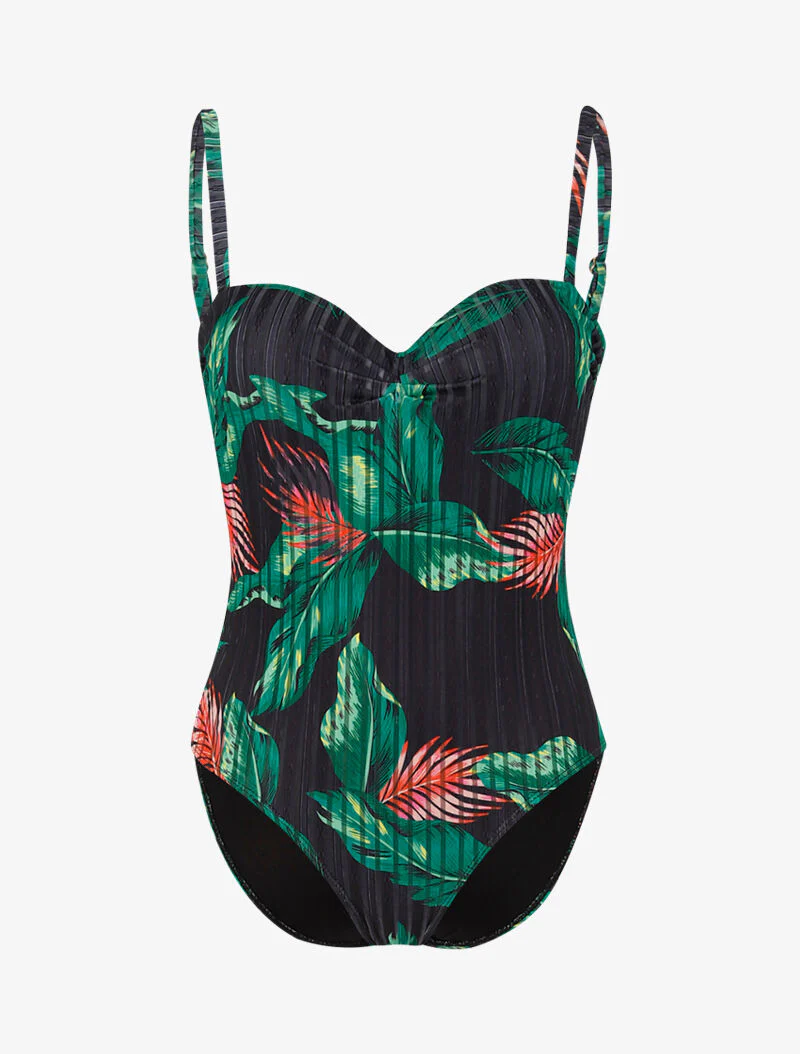 Monokini texturé à imprimé tropical - noir